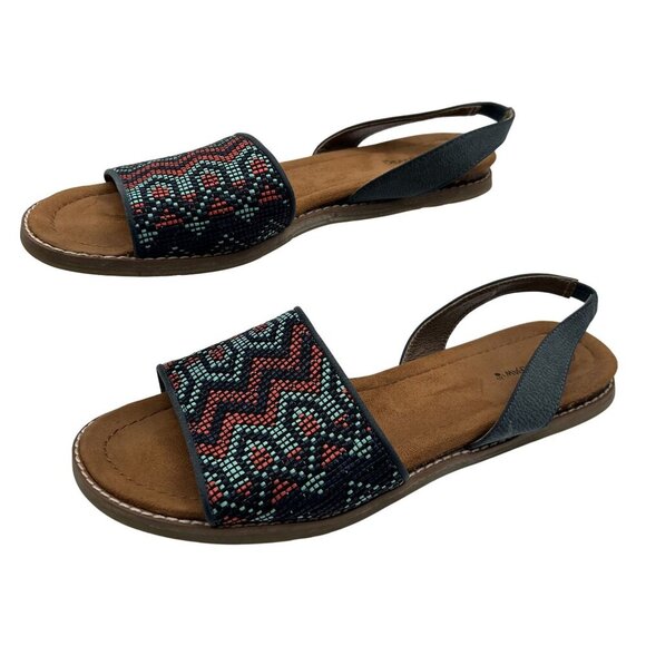 Bearpaw Meeka Women 11 Aztec Slingback Sandals Southwestern Beaded Suede Footbed - Picture 2 of 12